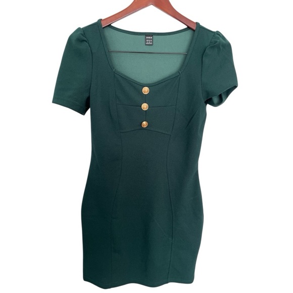 Shein Green Bodycon Mini Dress with Puff Sleeves size medium - Picture 1 of 4